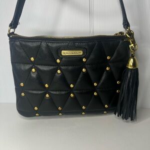 Rebecca Minkoff Black Quilted Leather Crossbody Gold Stud Chain Tassel Bag